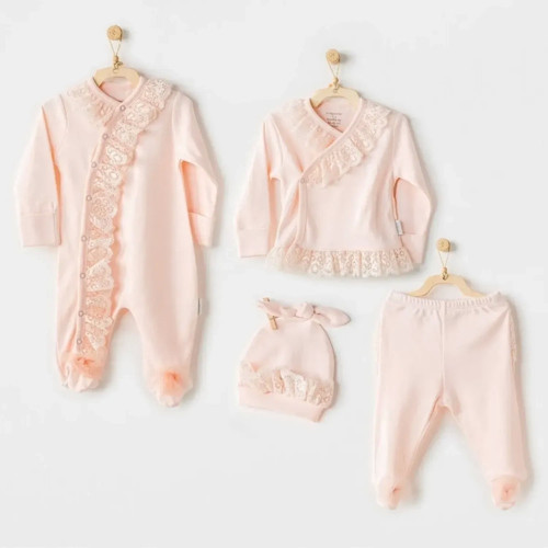 AC25312 Newborn Chic Girl Tüllü 4'Lü Hastane Çıkışı Salmon