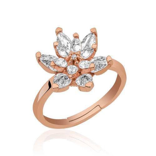 Gümüş Rose Beyaz Taşlı Lotus Çiçeği Yüzük SL4622