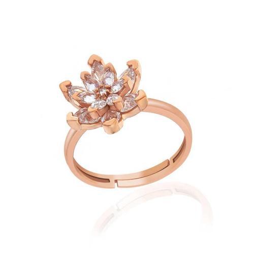 Gümüş Rose Beyaz Taşlı Lotus Çiçeği Kadın Yüzük SL5368