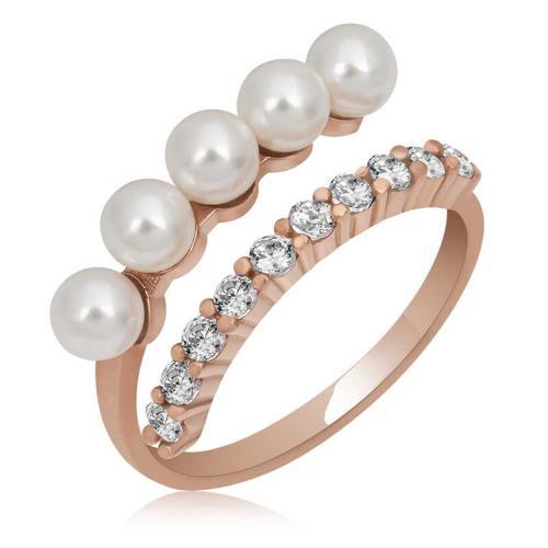 Gümüş Rose Ayarlanabilir İnci Taşlı Kadın Yüzük SL4737