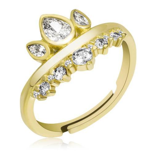Gümüş Gold Ayarlanabilir Kraliçe Tacı Kadın Yüzük SL4961