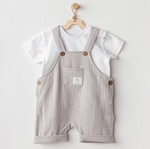 Ac25621 Ocean İs My Happy Place Müslin Bebek Salopet Takım Grey