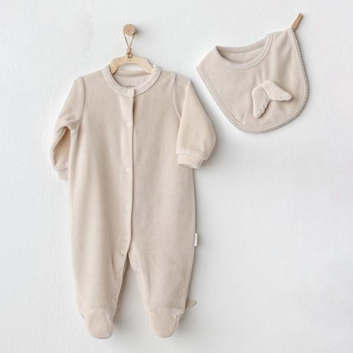 AC25324 Happy Newyear Kadife Bebe Tulum Takım Beige
