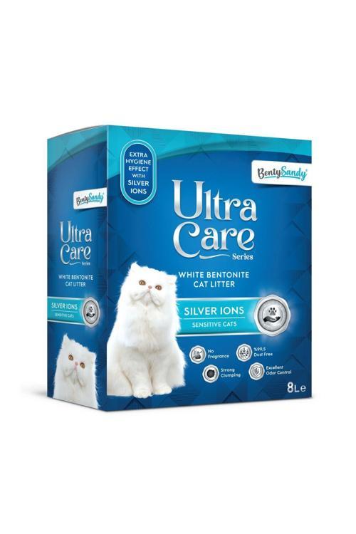 Ultra Care Hassas Kediler Için Gümüş Iyonlu Topaklanan Ince Taneli Kedi Kumu 8 Lt
