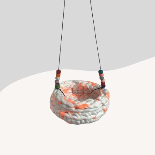 Muhabbet Kuşları için Hamak Salıncak Desenli Beyaz-Turuncu 8cm