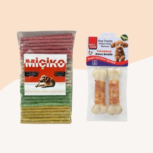 100Lü Renkli Munchy Köpek Ödülü + 2Li Tavuklu Kemik 12,5Cm