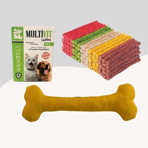 Renkli Munchy Ödül Çubuğu 500Gr + Multivitamin + Yumuşak Oyuncak Sarı