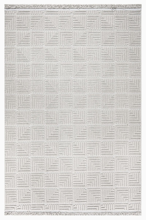 Halınet Ecewsk Gri Geometrik Polyester Makine Alan Halısı-LxS-Dizayn-1062-Grey-100 x 450
