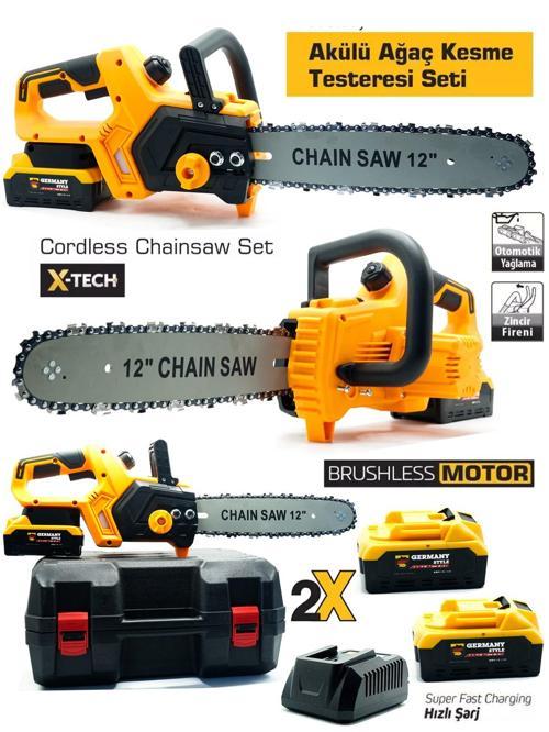PRO-X Çift Akülü 35 cm Palalı Ağaç Kesme Dal Budama Motoru Testere