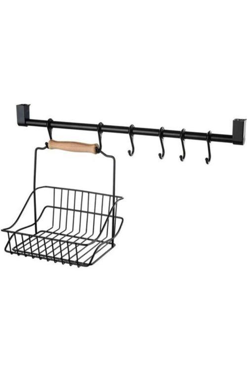 Kitchen Store Ferforje Metal Sepet Askı Ve Kanca Set Siyah