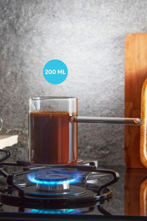 Isıya Dayanıklı Borosilikat Cam Cezve Modern Şık Ateşe Dayanıklı Şeffaf Cezve 200 Ml