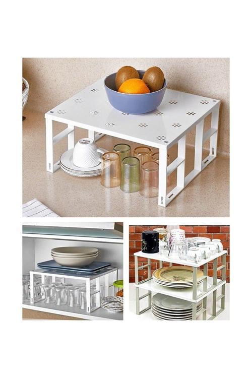 4 Adet Organizers Büyük Dolap İçi Düzenleyici Metal Raf, Bardak Rafı, Düzenleme Rafı