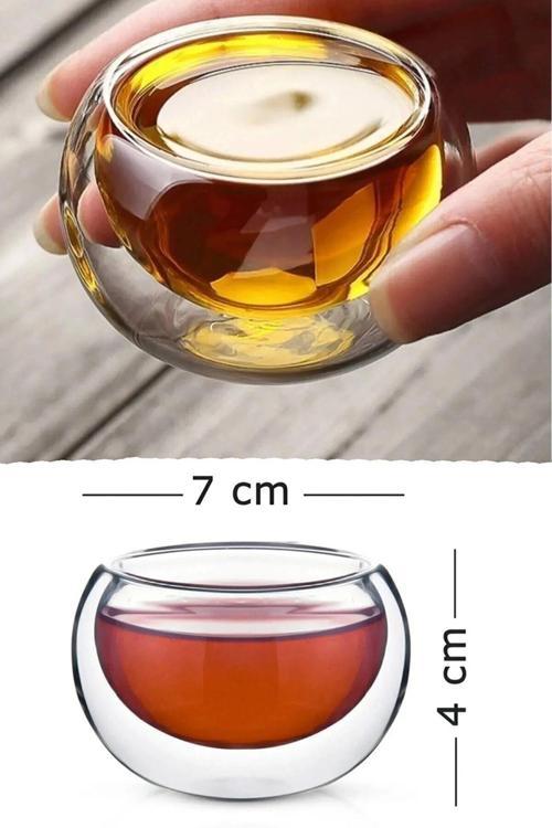 6 Adet Çift Cidarlı Mini Kahve Yanı Lokumluk Reçellik Sosluk Ketçap Mayonez Kasesi Borasilikat Tabak