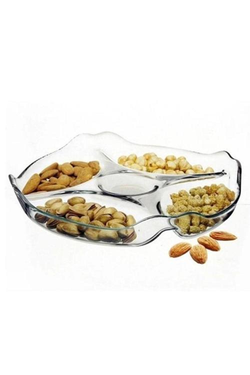Cam 5 Bölmeli Servis Sunum Tabağı Çerezlik Kahvaltılık 25Cm 10467