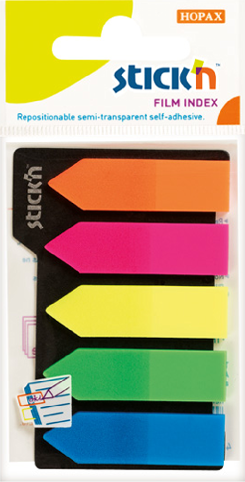 Hopax Stickn 21143 İndeks (İşaret Bandı) Yapışkanlı 25 Yaprak 45X12 Mm Ok Şekilli 5 Li