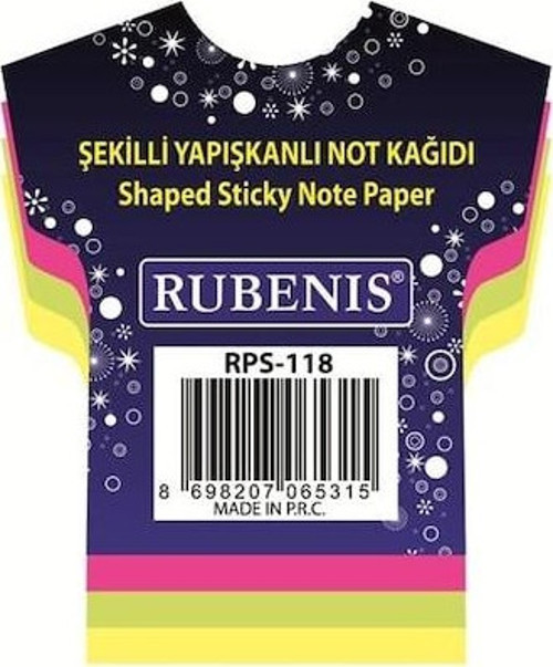 Rps-118 Yapışkanlı Not Kağıdı Tişört Desenli Fosforlu 4 Renk (12 Koçan)