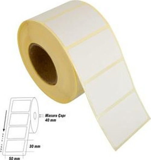 Barkod Etiketi Termal Eco 50X30 Mm 40 Mm Çap 1000 Li 1 Li (10 Lu Paket)