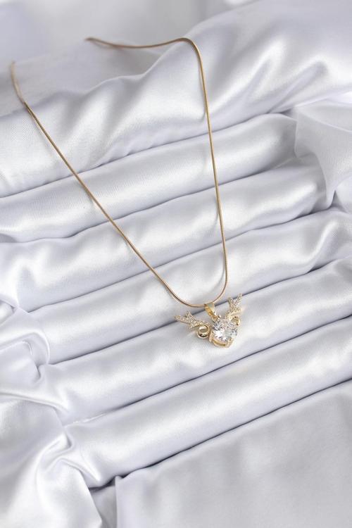 Zarif Kadın için Golden Çelik Zirkonlu Boynuz Kolye