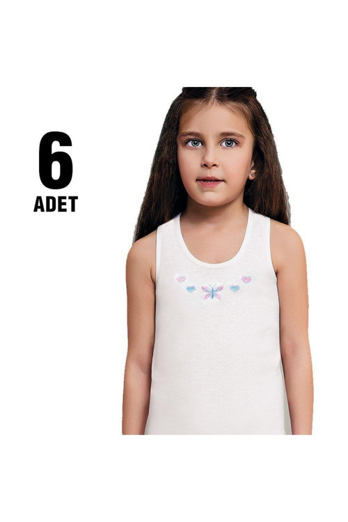 27220 Geniş Askılı Işlemeli Kız Çocuk Atlet 6'Lı