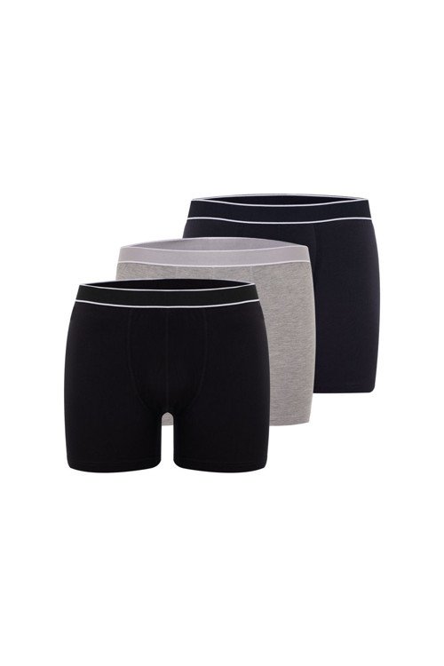 Erkek 3'Lü Siyah - Gri - Lacivert Bambu Boxer Short Yumuşak Esnek Bel Bandı Nefes Alabilir Kumaş