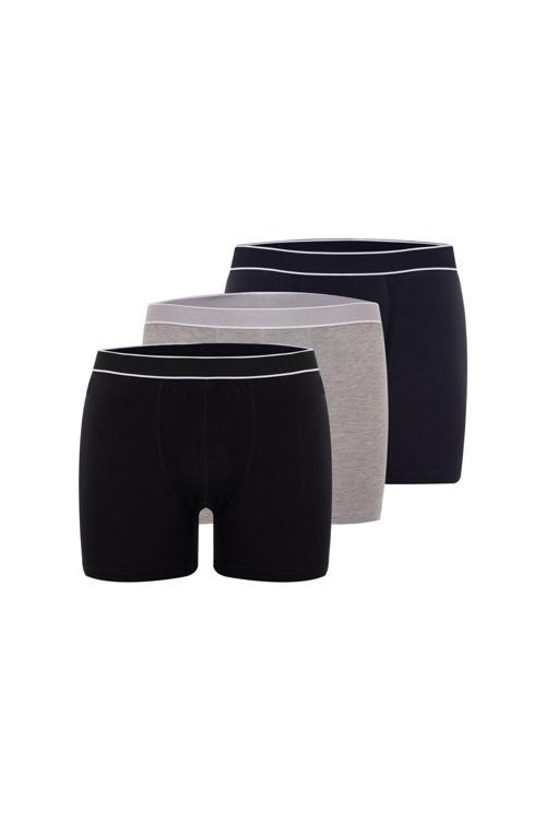 Erkek 3'Lü Siyah - Gri - Lacivert Bambu Boxer Short Yumuşak Esnek Bel Bandı Nefes Alabilir Kumaş