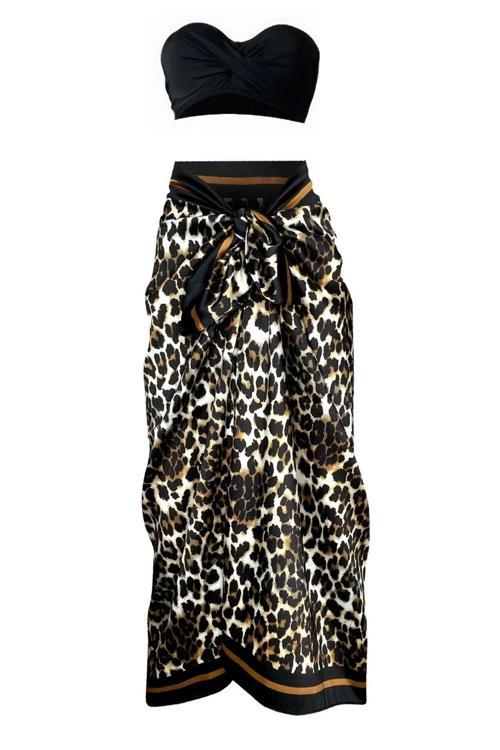 Lana-Leopar Desen Pareo Iç Göstermeyen Parlak Kumaş-95Cm*145Cm