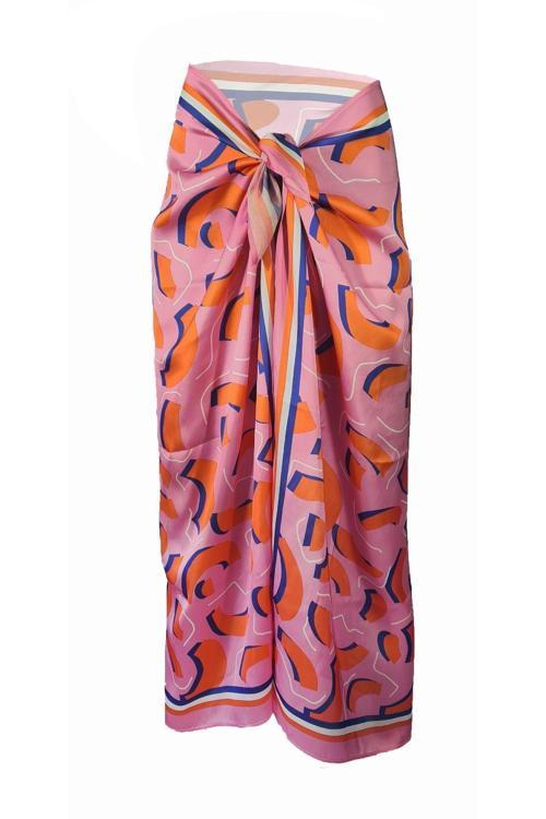 Lana-Pembe Geometrik Desen Pareo Iç Göstermeyen Parlak Kumaş-95Cm*145Cm