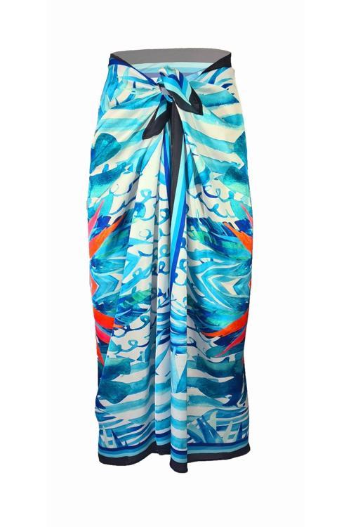 Lana-Blue Watercolor Desen Pareo Iç Göstermeyen Parlak Kumaş-95Cm*145Cm
