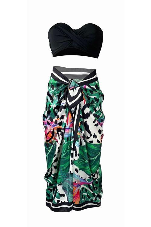 Lana-Siyah Leo Yaprak Desen Pareo Iç Göstermeyen Parlak Kumaş-95Cm*145Cm