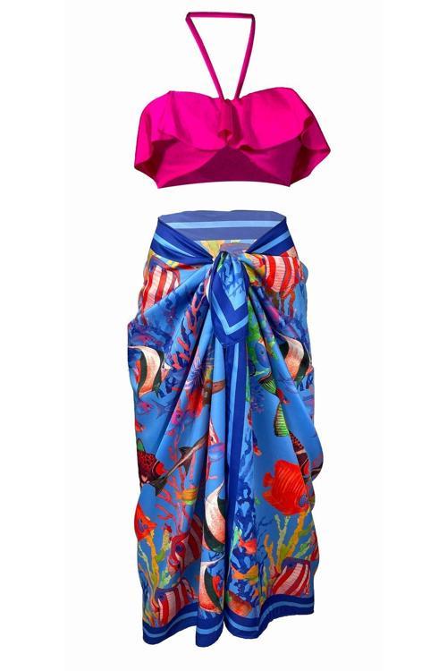 Lana-Balık Desen Pareo Iç Göstermeyen Parlak Kumaş-95Cm*145Cm