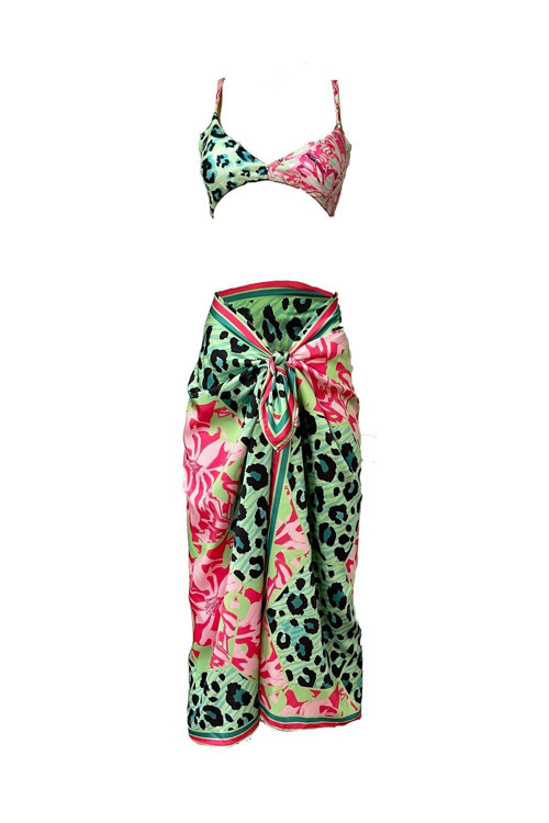 Elena Green Leopard Saten Pareo 145*95 (İç Göstermez)