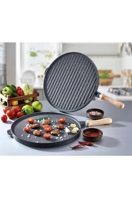 Granit Grill Çift Taraflı Izgara ve Gözleme Tavası Yuvarlak 36 cm