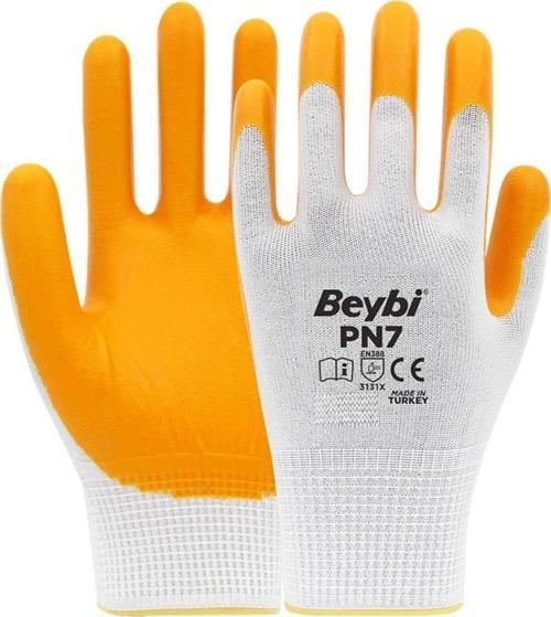 Nitril Pmk Pn5 Beyaz Sarı 9 Beden İş Eldiveni (12 Li Paket)