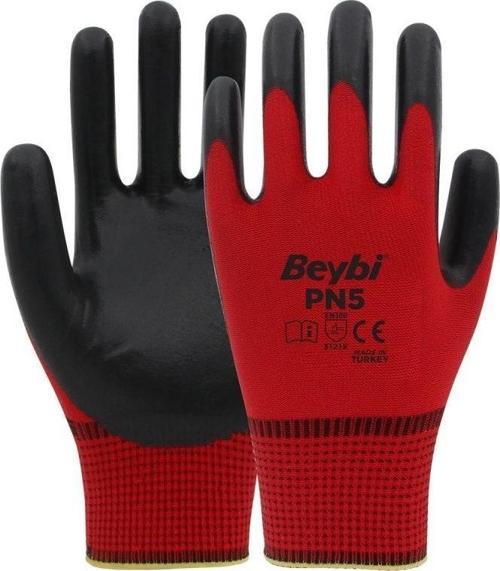 Nitril Pmk Pn5 Kırmzı Siyah 9 Beden İş Eldiveni (12 Li Paket)