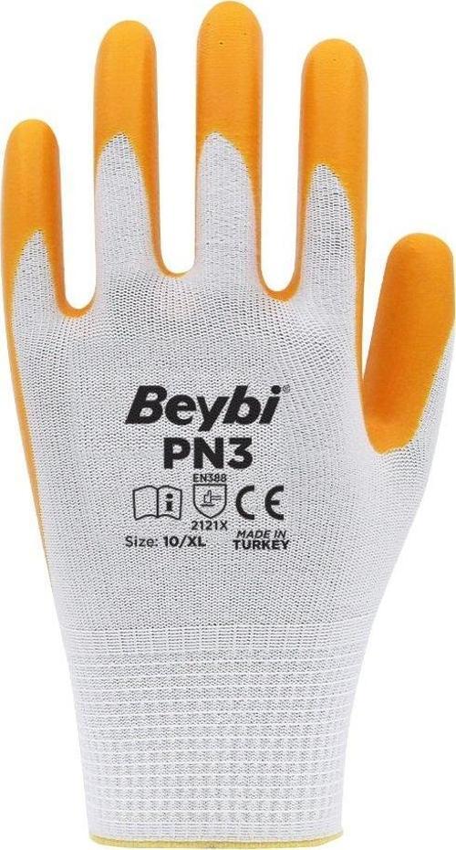 Nitril Pn3 Beyaz Sarı 10 Beden Polyester Örme İş Eldiveni (12 Li Paket)