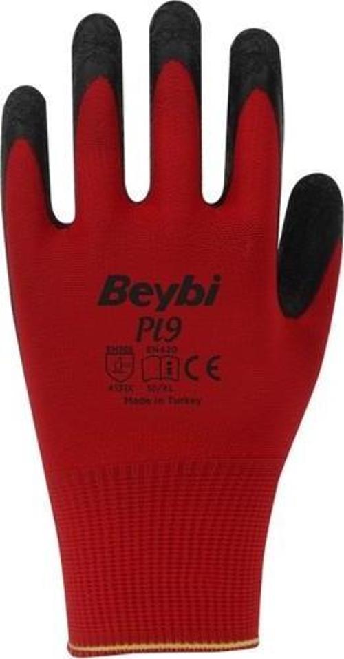 Nitril Poly Pl9 9 Beden Kırmızı Siyah İş Eldiveni 12Li Paket Camcı Eldiveni (12 Li Paket)