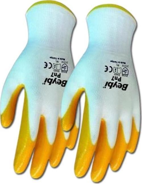 Nitril Poly Pn7 9 Beden Beyaz Sarı İş Eldiveni (12 Li Paket)