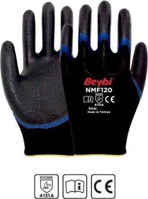 Nmf120 10 Beden Mikro Köpük 1-2 Nitril Kaplı Polyester Örgü İş Eldiveni (12 Li Paket)