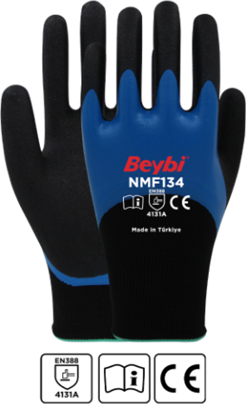 Nmf134 9 Beden Double Mikro Köpük 3-4 Nitril Kaplı Polyester Örgü Eldiven (12 Li Paket)
