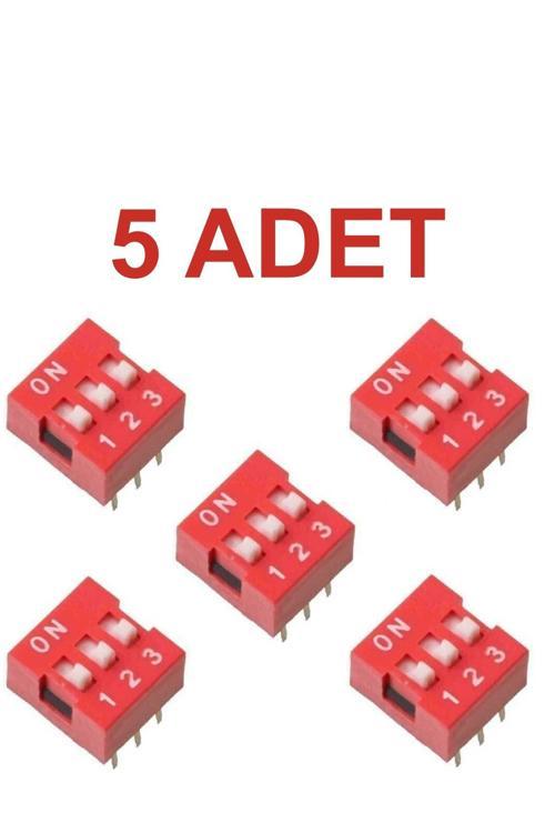 5 Adet 3 Pin Dıp Switch Kırmızı On‑Off 2.54 Mm Pcb