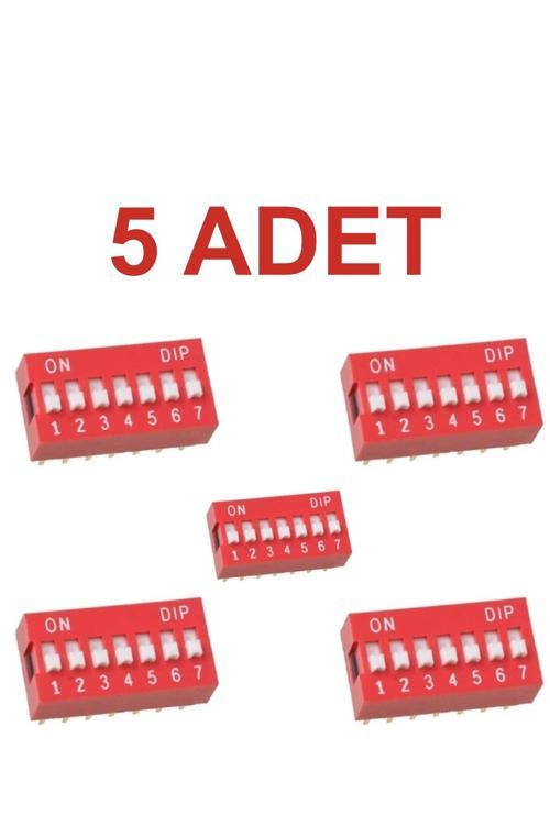 5 Adet 7 Pin Dıp Switch Kırmızı On‑Off 2.54 Mm Pcb