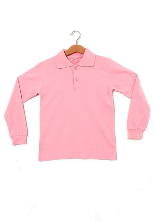 Erkek Çocuk Uzun Kollu Pembe Polo Yaka Tişört - Pamuklu Günlük Okul Kıyafeti