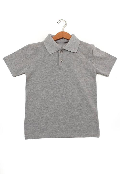 Erkek Çocuk Kısa Kollu Gri Polo Yaka Tişört - Pamuklu Günlük Okul Kıyafeti