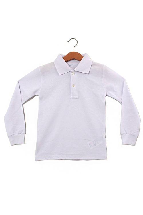Erkek Çocuk Uzun Kollu Beyaz Polo Yaka Tişört - Pamuklu Günlük Okul Kıyafeti