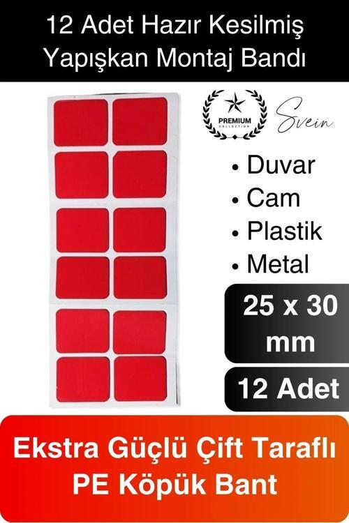 12'li Ekstra Güçlü Dayanıklı Çift Taraflı Hazır Kesilmiş Köpük Montaj Bandı Yapıştırma Ev Ofis