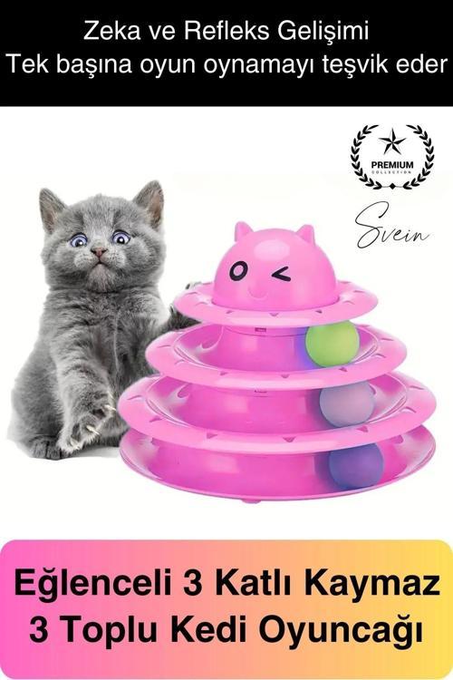 3 Katlı 3 Toplu Kedi Oyuncağı Yuvarlak Eğlence Dönen Hareketli ABS Plastik Çıngıraklı Zeka Gelişim