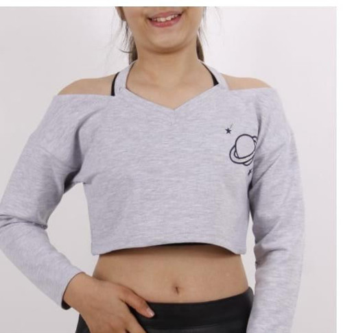 Toontoy Kız Çocuk Gezegen Baskılı Crop Tişört