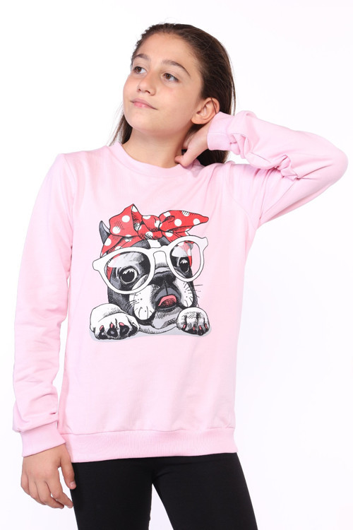 Toontoy Kız Çocuk Köpek Figür Baskılı Sweatshirt