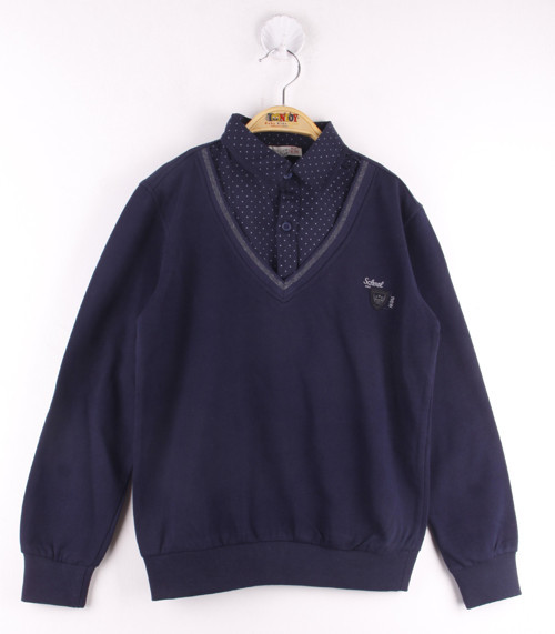 Toontoy Erkek Çocuk Armalı Puanlı Gömlek Yaka Okul Sweatshirt