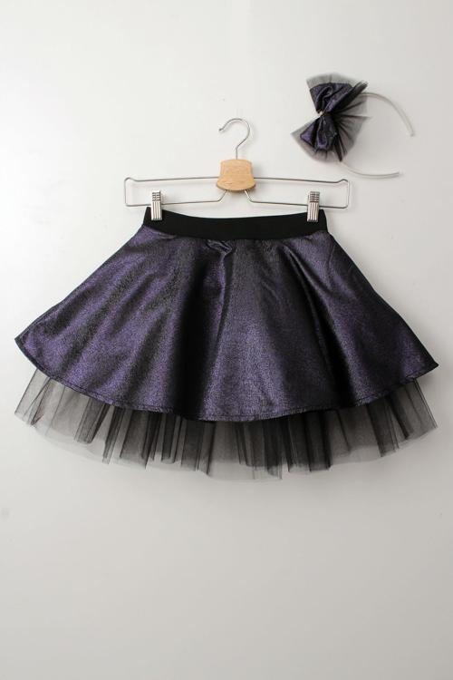 Kız Çocuk Tütü Etek Mor Simli Taçlı Set 23 Nisan 29 Ekim Doğum Günü Parti Kıyafeti